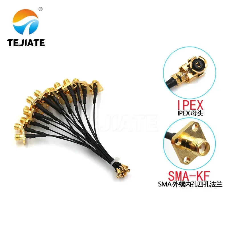 2PCS TEJIATE IPEX Female Header To SMA 4 Hole Flange Plate Outer Screw Inner Hole 1.13 Wire Antenna Feeder Wire 0.05~2M