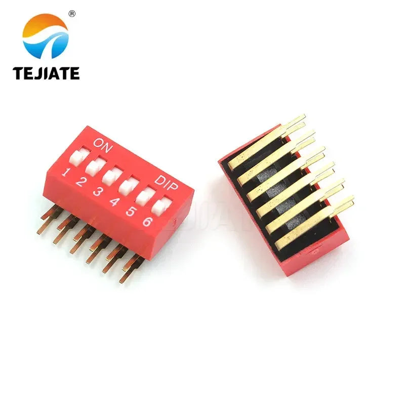2PCS Red DIP Switch Bent Feet 2.54mm Distance Side Dip Straight Insert 2/3/4/5/6/7/8/9/10P