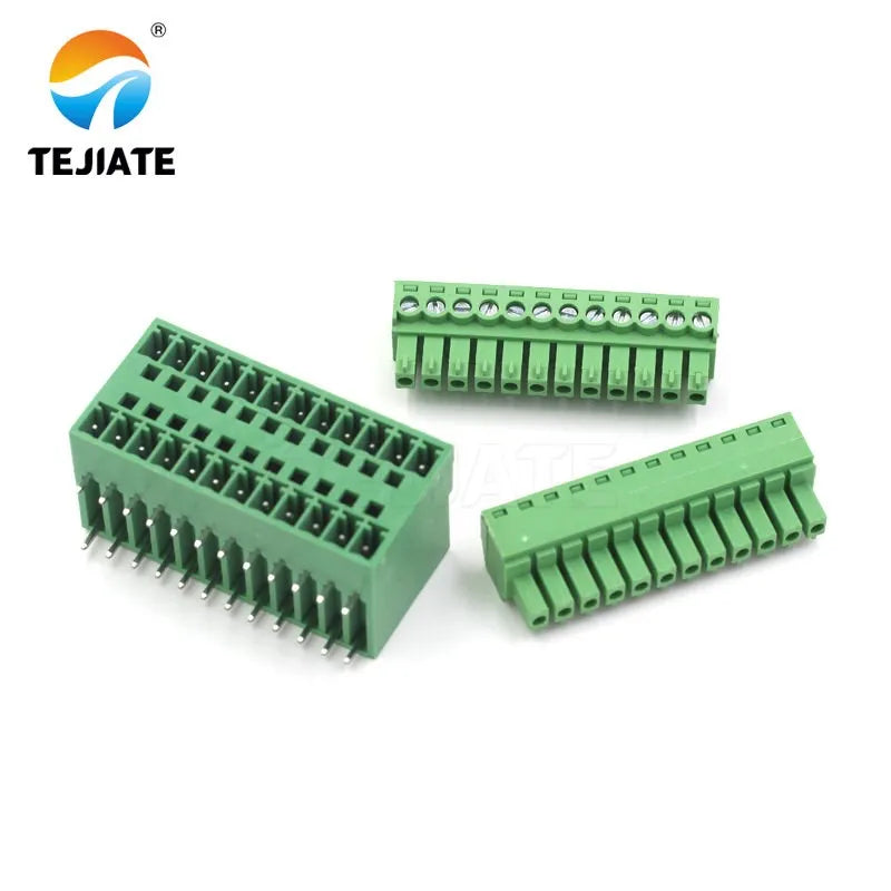 1 set of PCB plug-in terminal blocks 15EDGRH3.81mm double-layer plug-in terminal block double row bent needle base with plug